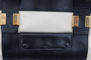 CHLOÉ BEIGE BLACK LEATHER COLORBLOCK LARGE ALICE SATCHEL TRAVEL BAG GIFT IDEA